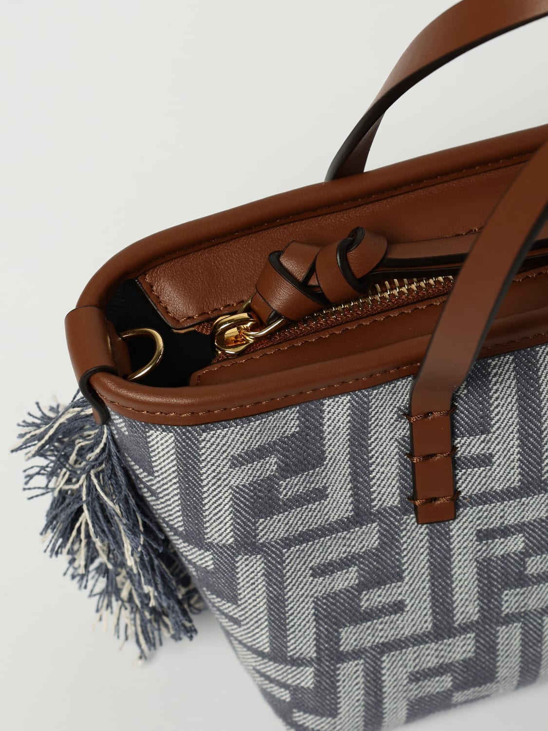 roll mini ff fringe denim bag