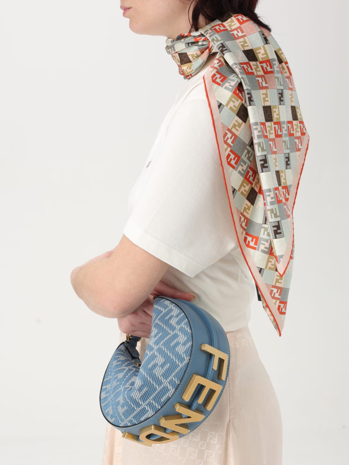 mini fendigraphy ff denim shoulder bag