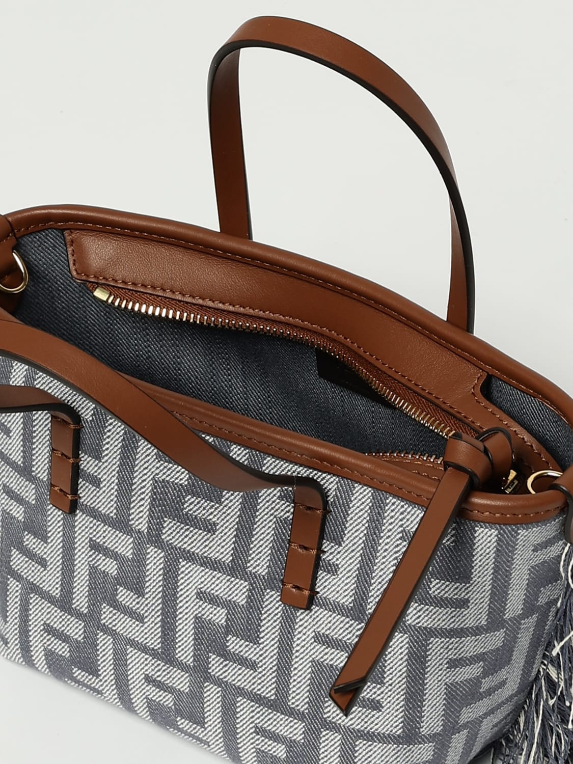 roll mini ff fringe denim bag