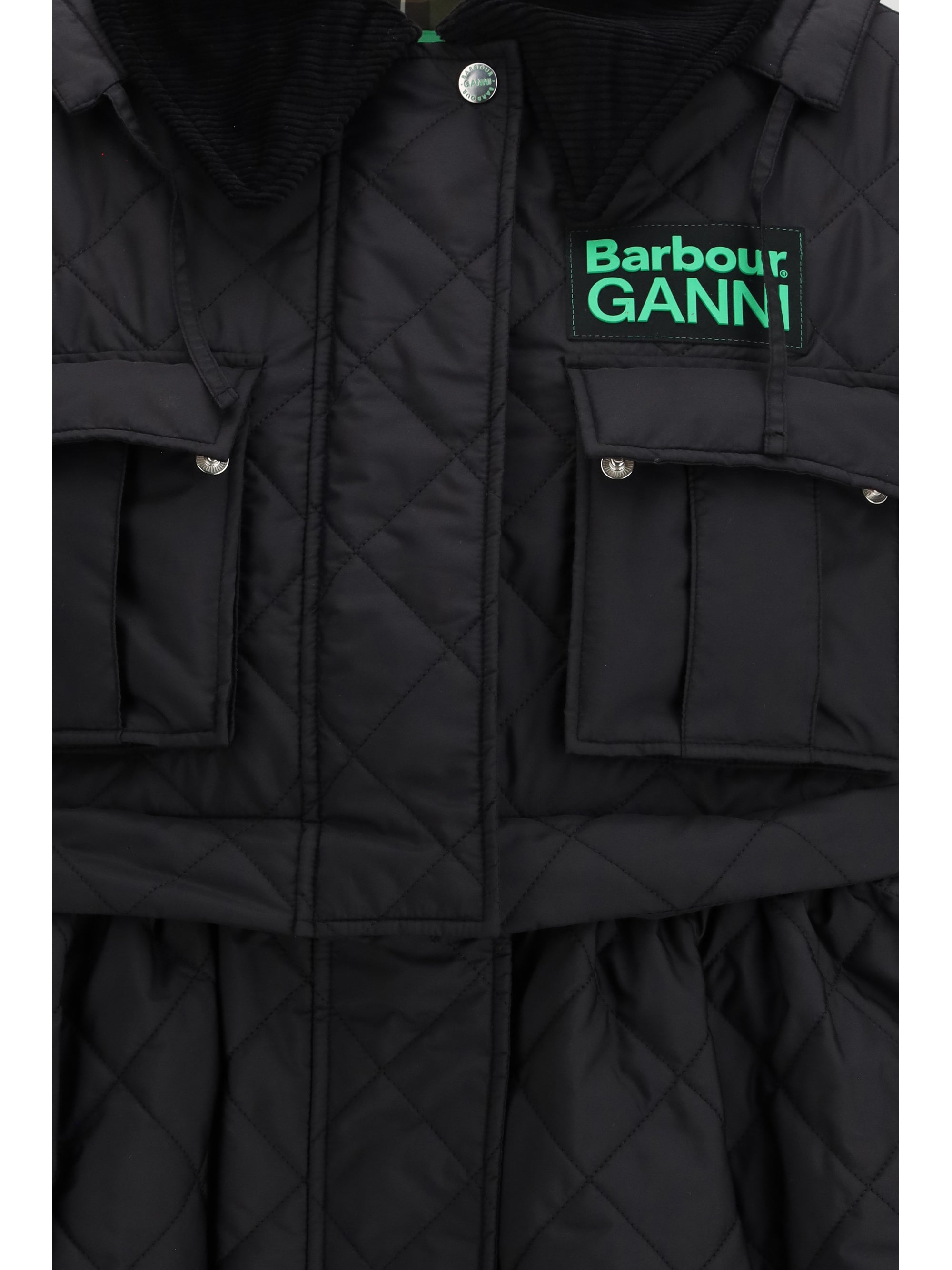 quilted hooded coat by barbour x ganni