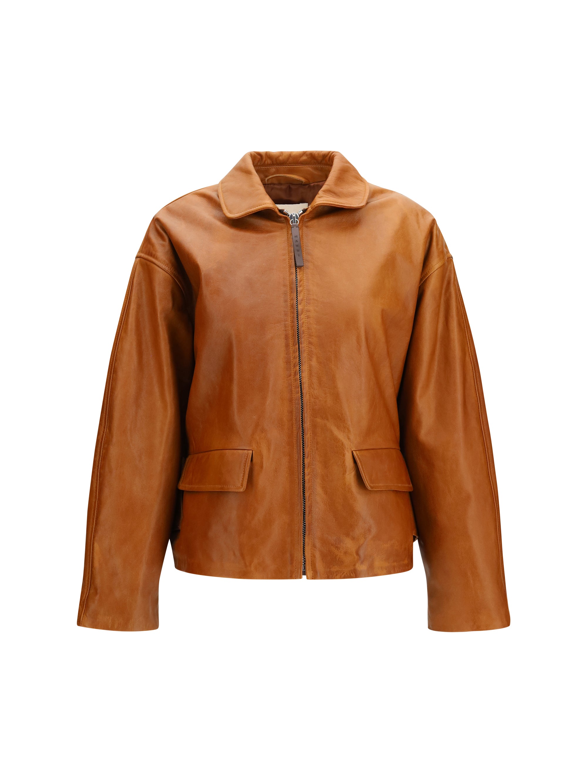 glossy leather jacket with back martingale