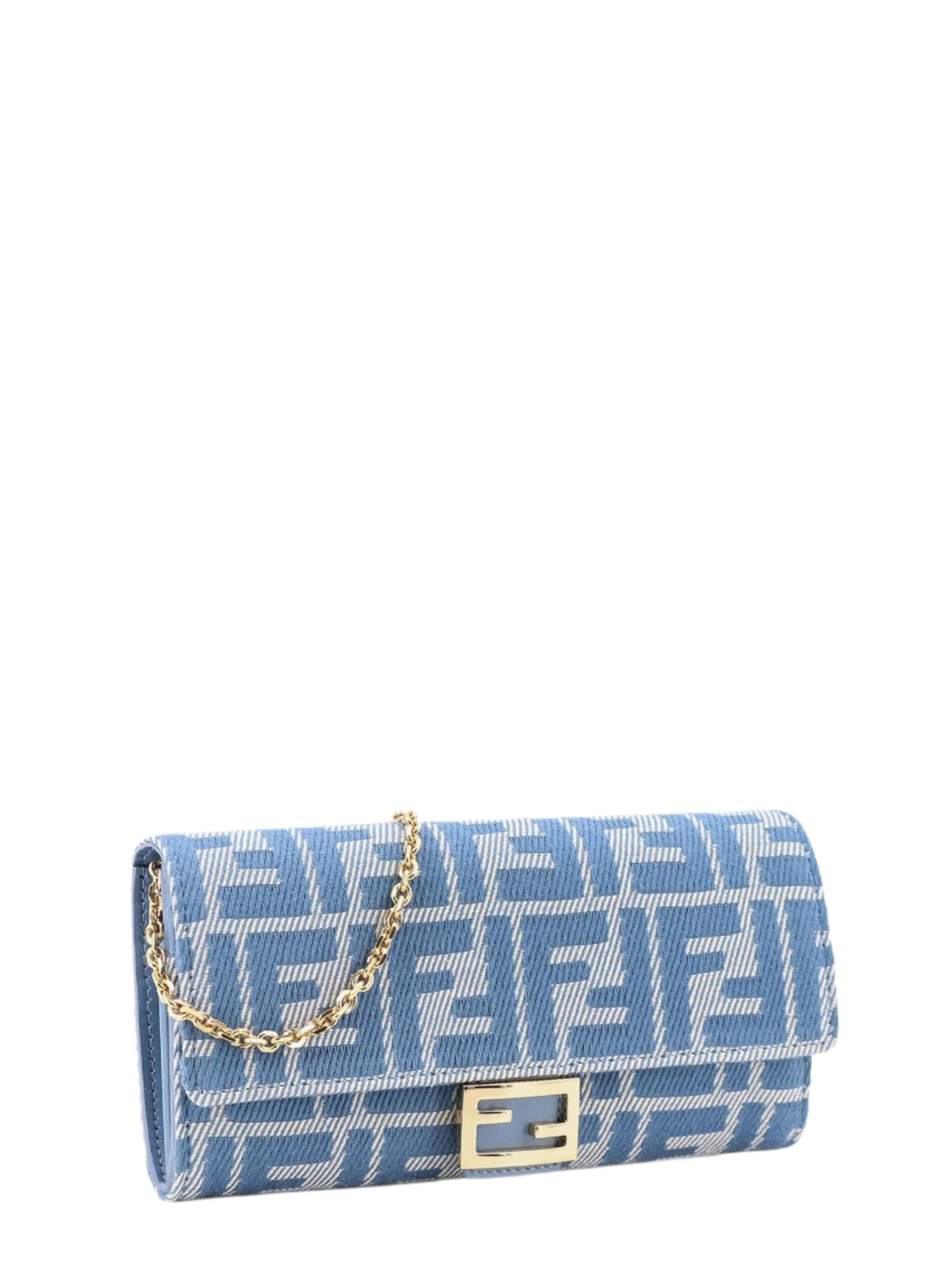 FENDI FF Baguette Denim Chain Wallet – Blue