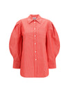 striped cotton shirt with balloon sleeves