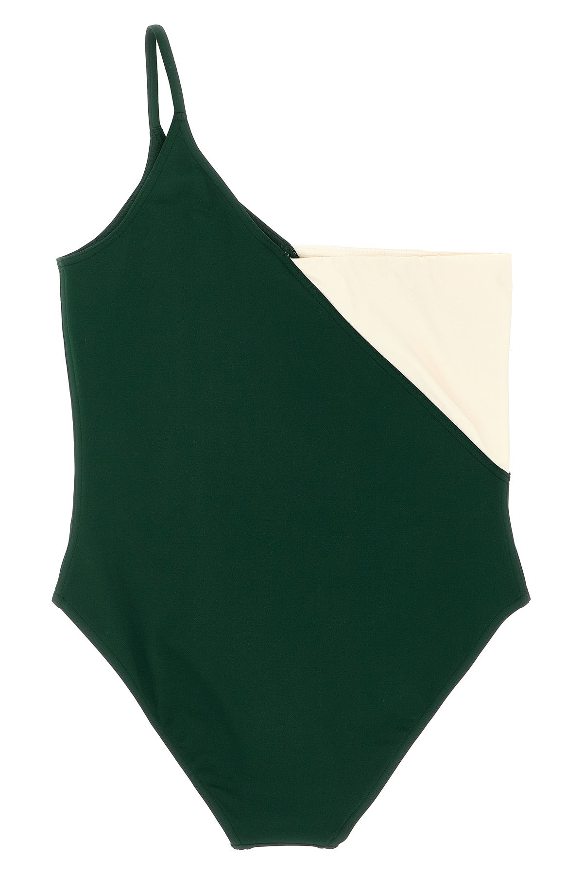 asymmetrical tandem one-piece swimsuit in peau douce* fabric
