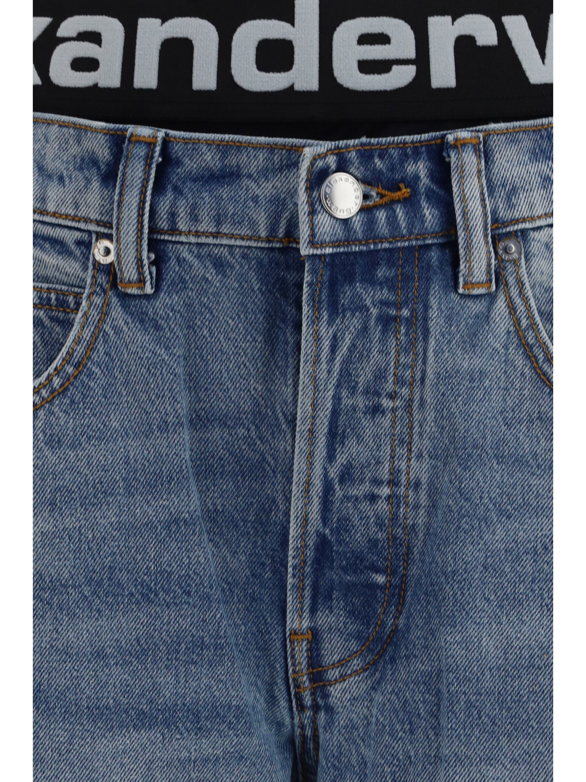 layered belt logo-waist jeans