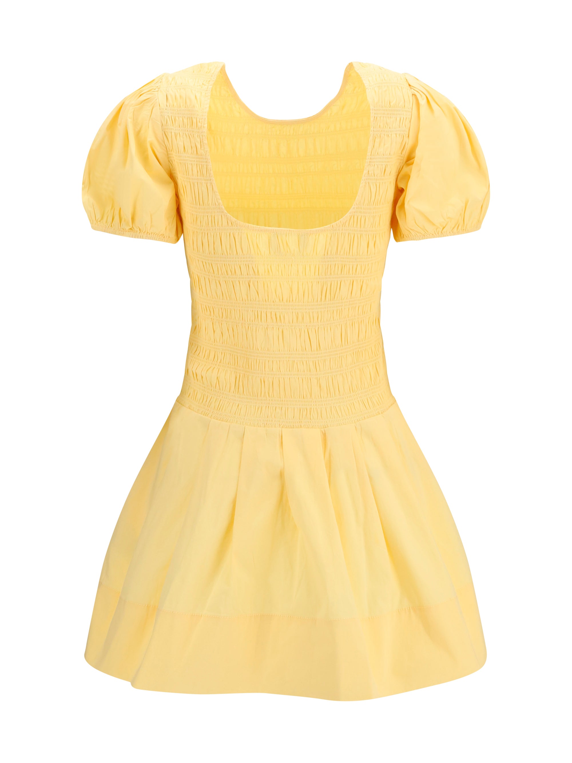 stretch cotton mini dress with balloon sleeves