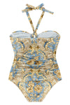 daylight floral paisley print lycra one-piece swimsuit off-the-shoulder style