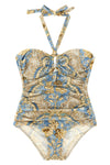 daylight floral paisley print lycra one-piece swimsuit off-the-shoulder style