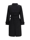 long gabardine trench coat with check collar