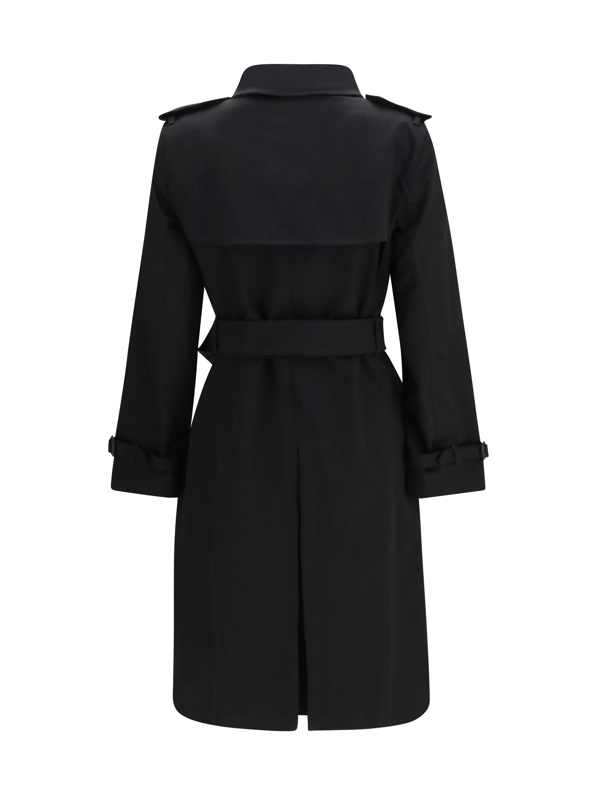 long gabardine trench coat with check collar