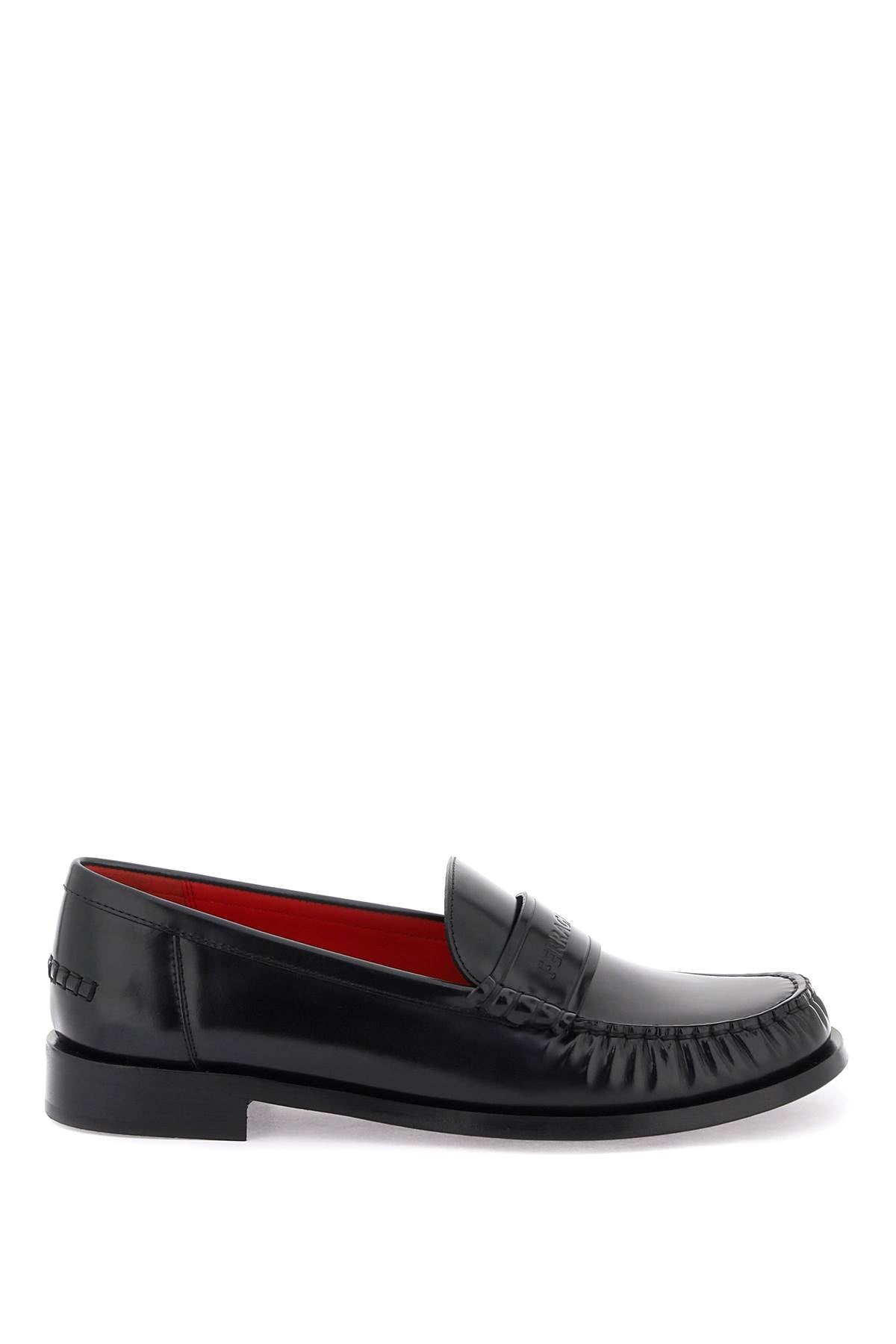 leather loafers with embossed logo