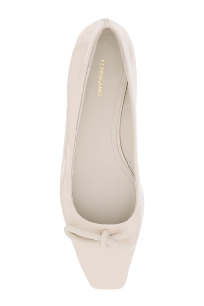 patent leather ballet flats with asymmetrical bow