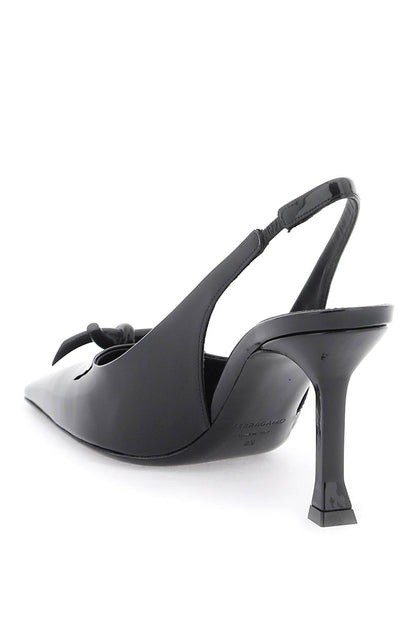 asymmetric slingback pumps with bow