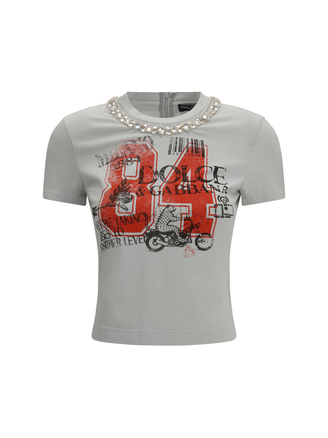 DOLCE &amp; GABBANA 42 jersey t-shirt with print and crystals