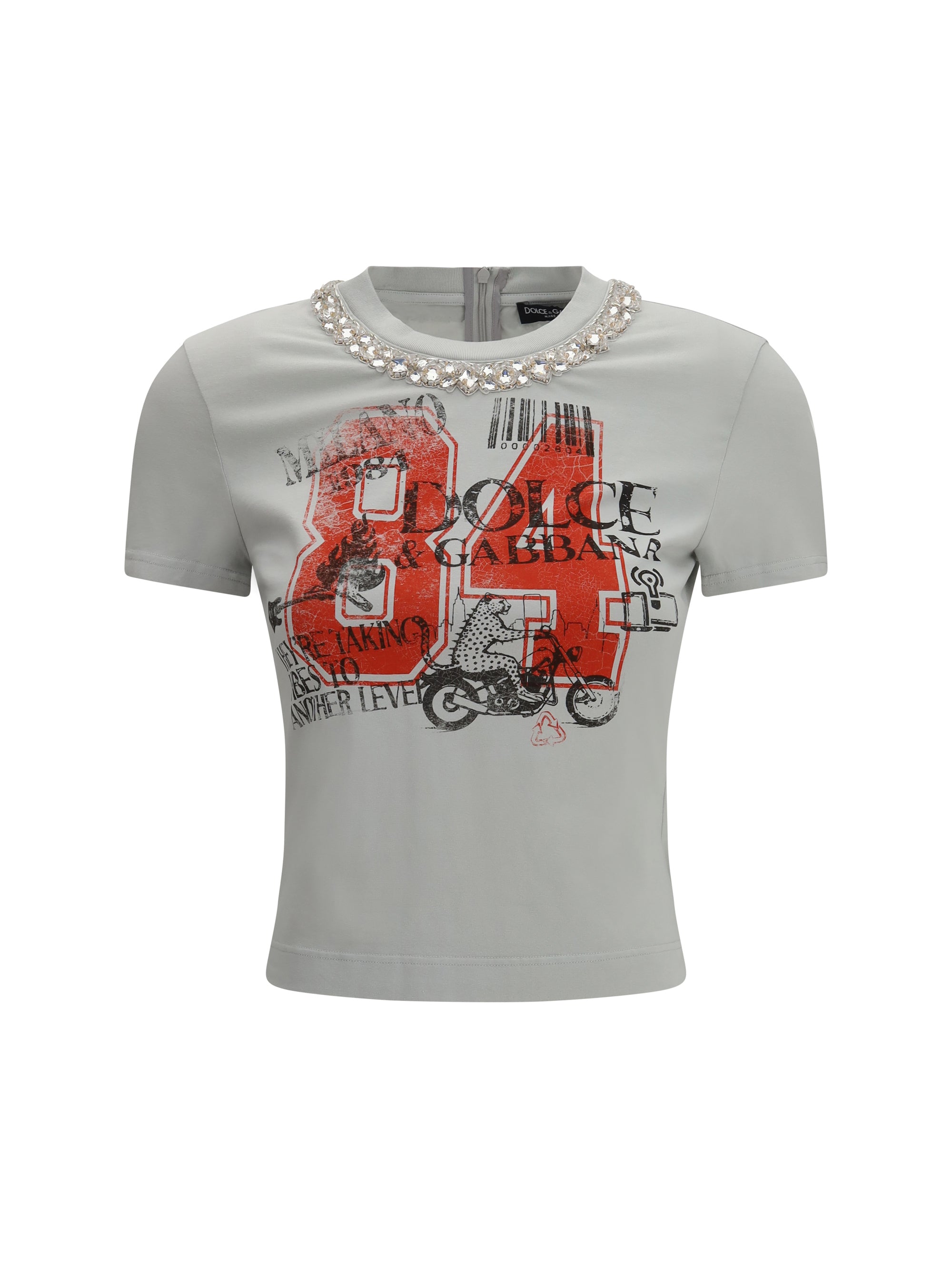 jersey t-shirt with print and crystals