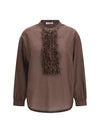 brown ruffled shirt