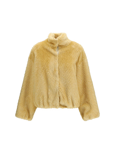 chevron faux fur bomber jacket