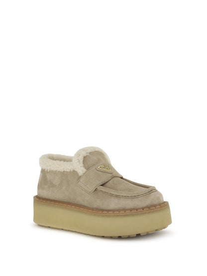 PRADA 37.5 suede loafers with shearling