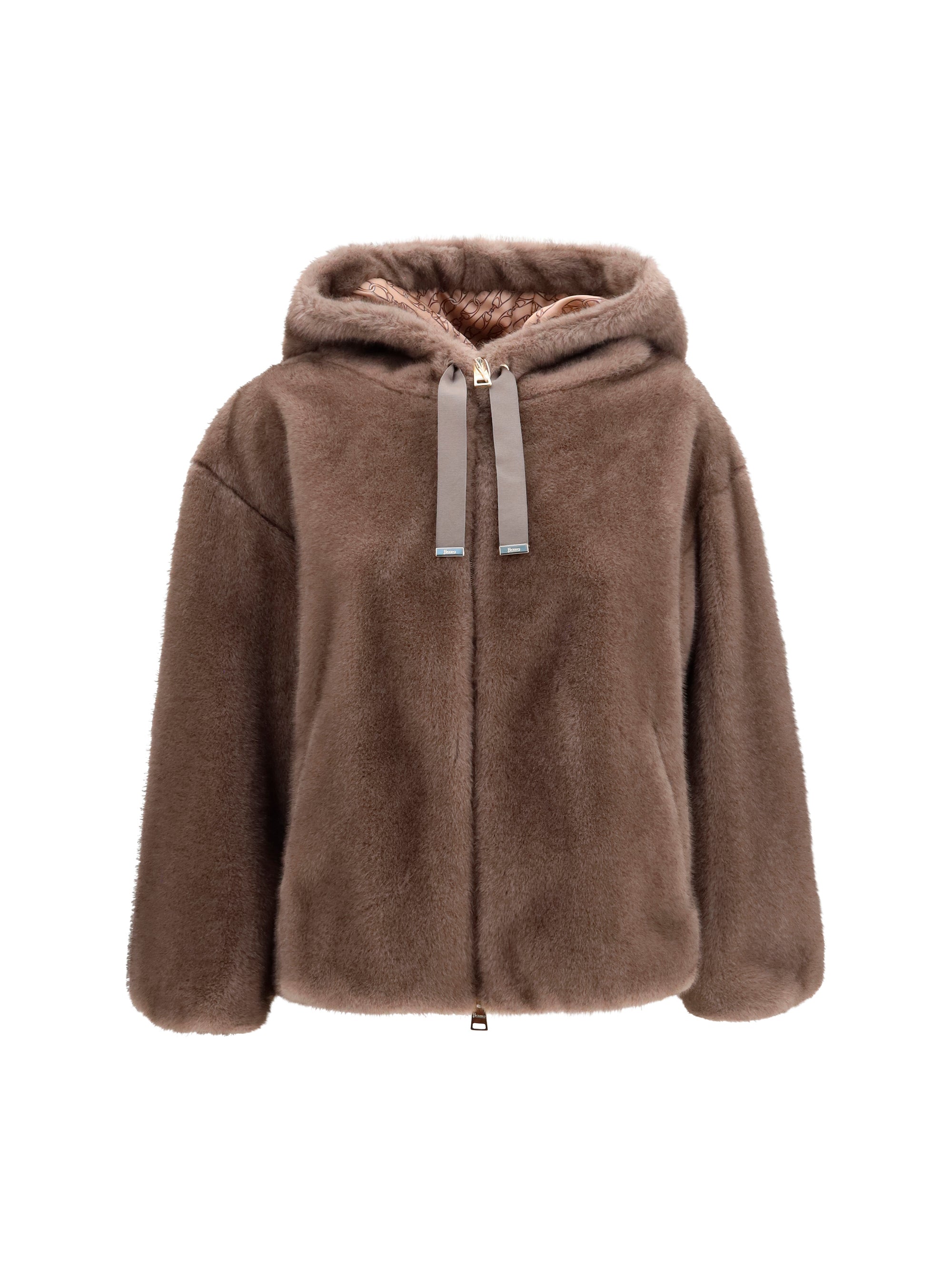hooded jacket in eco-fur