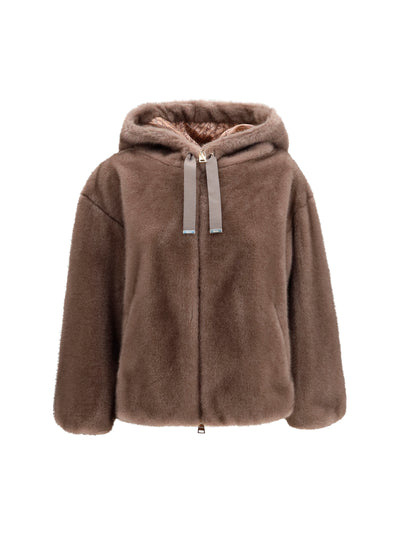 hooded jacket in eco-fur