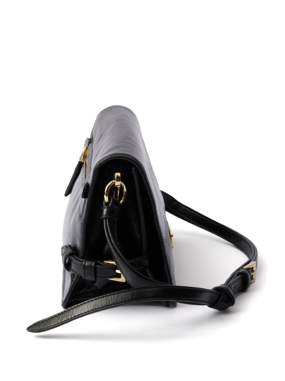 glossy leather shoulder bag