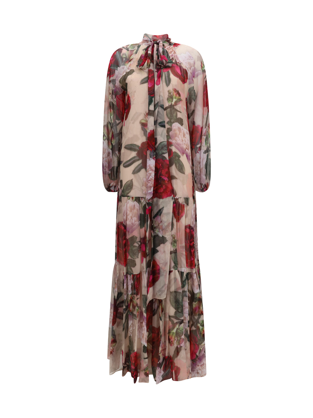 NISSA 42 long silk dress with scarf detail