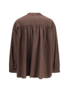 brown ruffled shirt