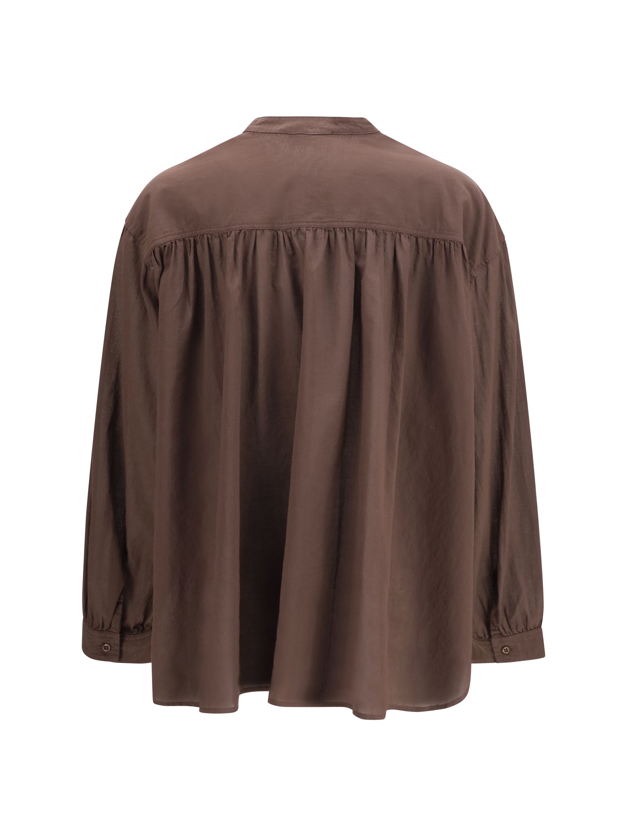 brown ruffled shirt