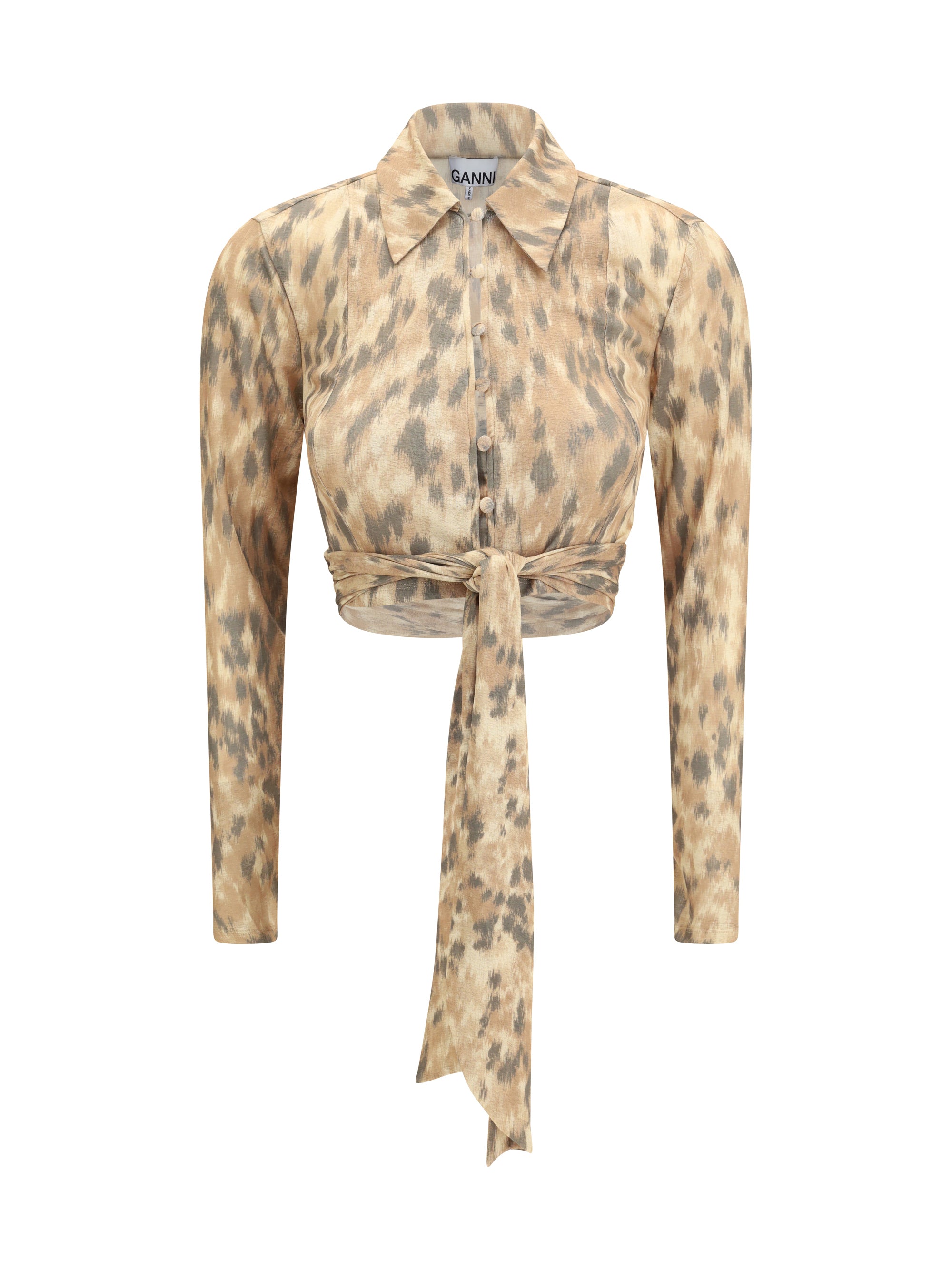 printed marl mesh tie blouse