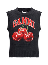 GANNI L wool vest with graphic cherries