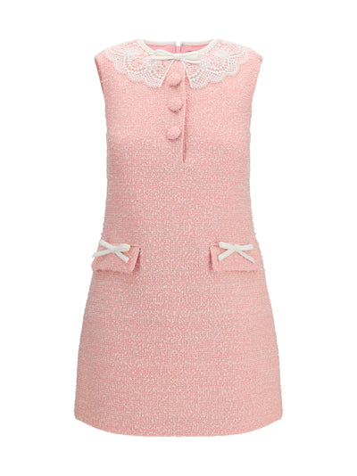 bouclé mini dress with lace collar