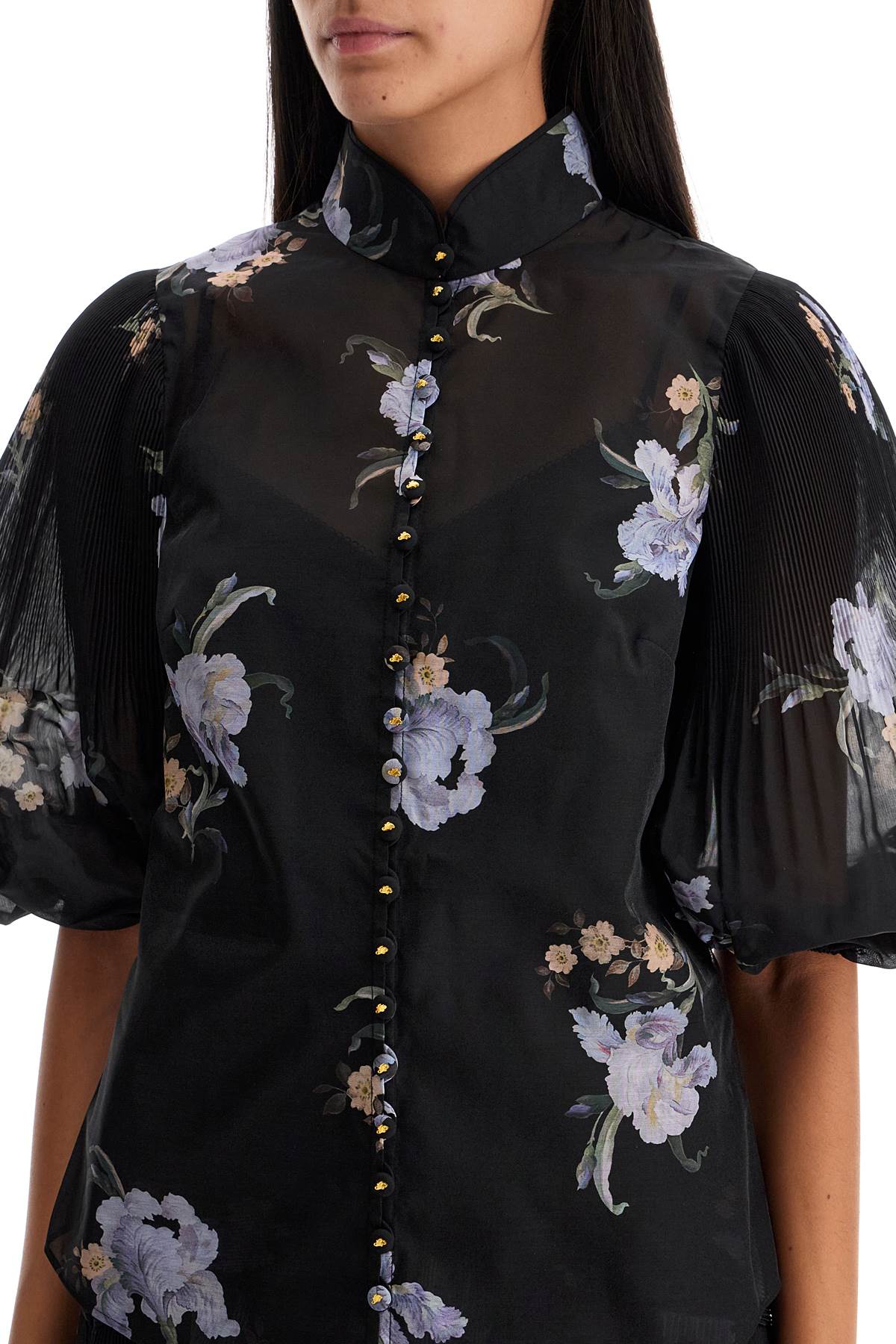 illustrated blouse with pleated sleeves