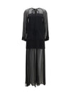 georgette and crêpe long dress with bow and tassels