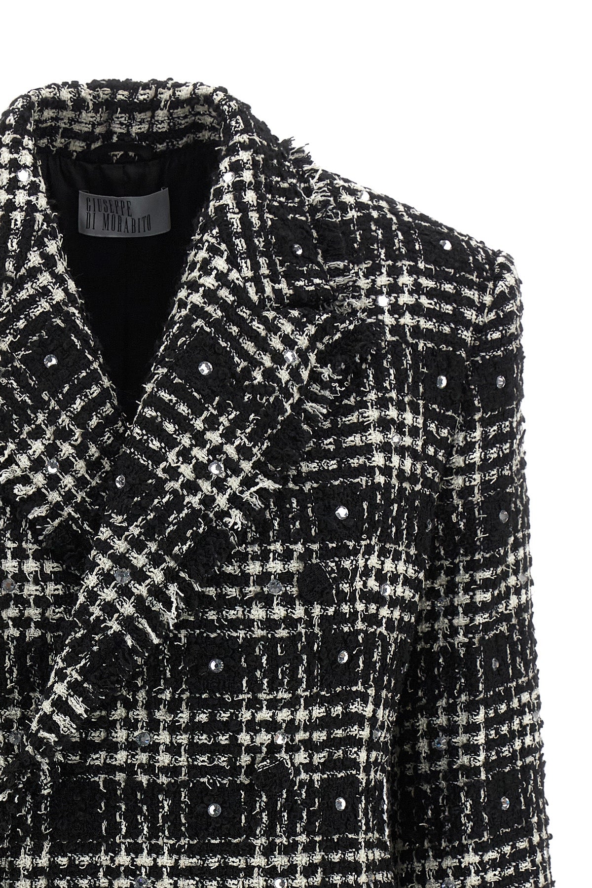 double-breasted wool blend tweed blazer