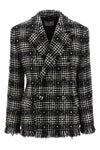 double-breasted wool blend tweed blazer