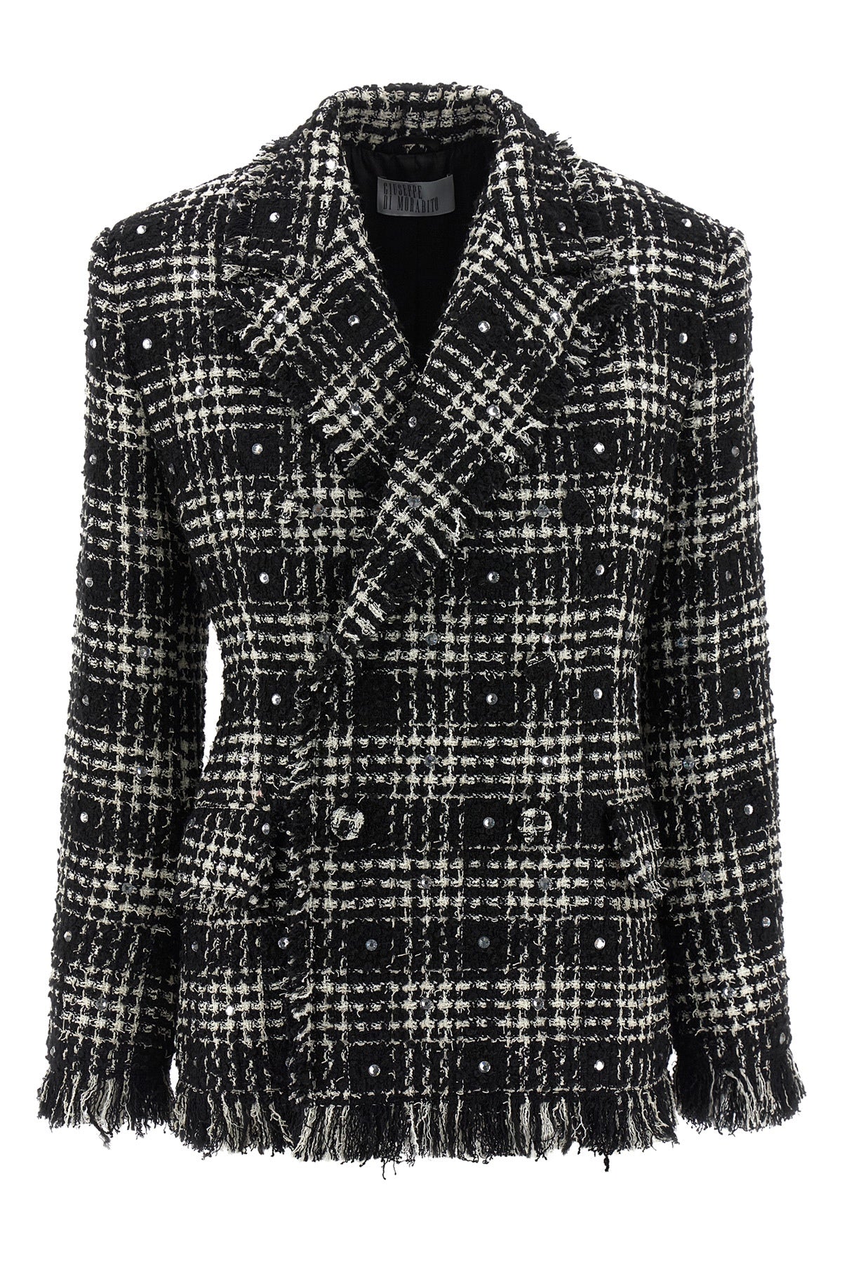 double-breasted wool blend tweed blazer