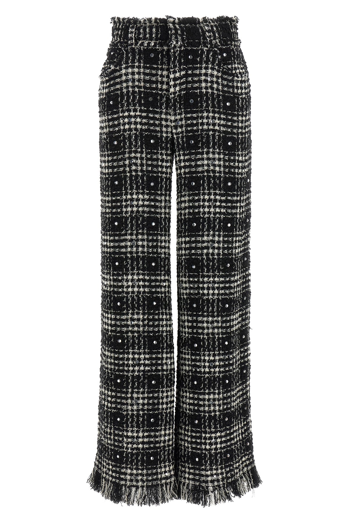 prince of wales patterned cotton and wool bouclé pants