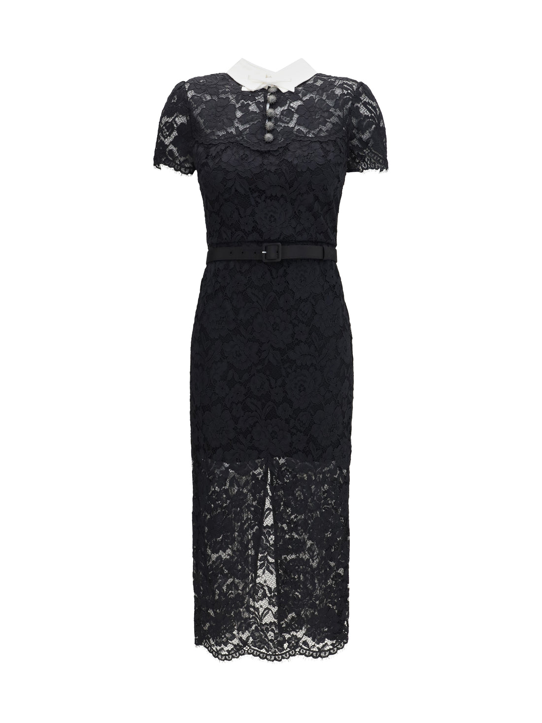 SELF-PORTRAIT 6 lace contrast collar midi dress