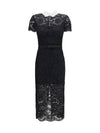 lace contrast collar midi dress