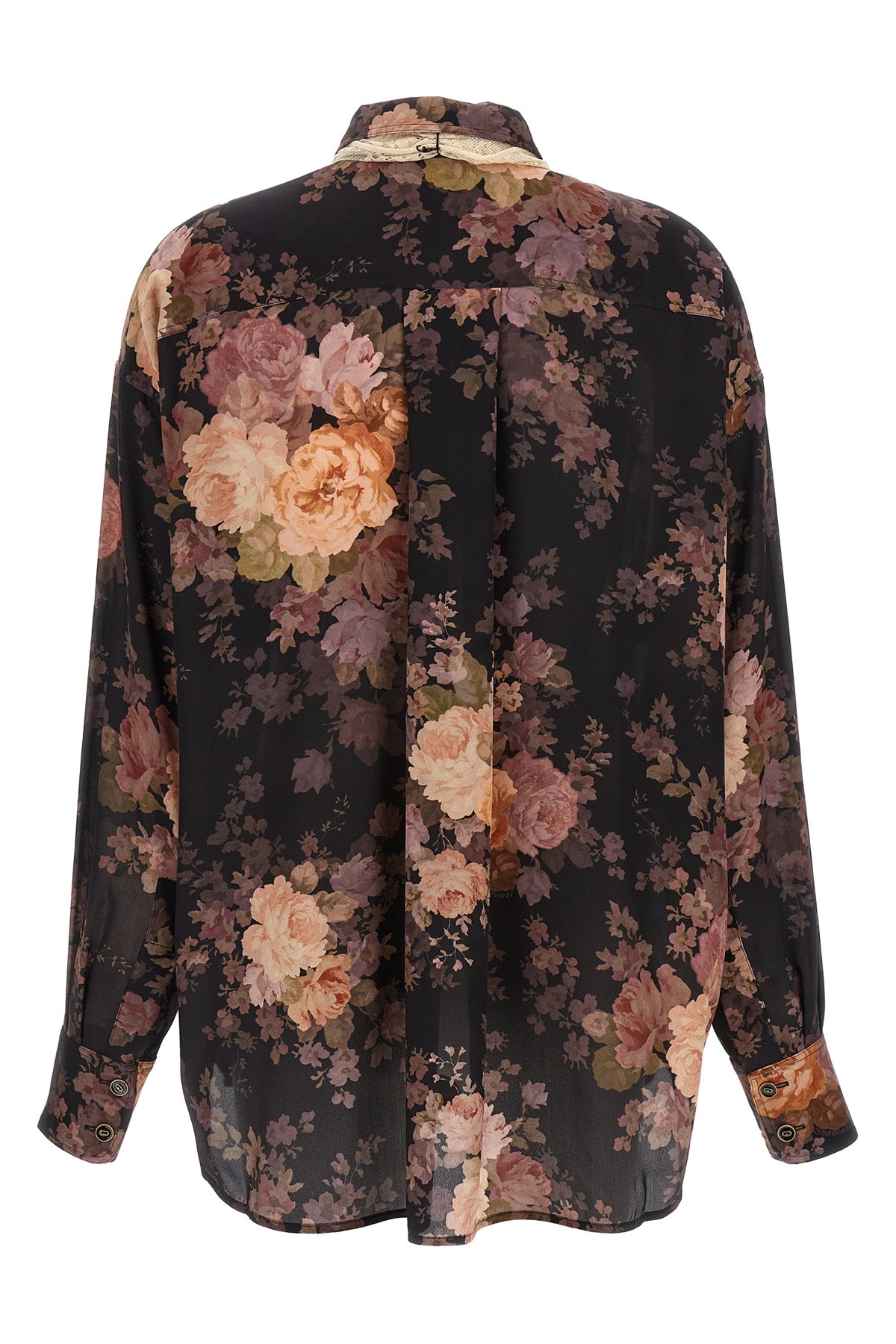illustration lace scarf silk shirt
