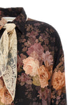 illustration lace scarf silk shirt