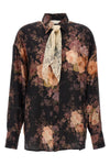 illustration lace scarf silk shirt