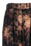illustration tuck floral print silk pants