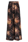 illustration tuck floral print silk pants