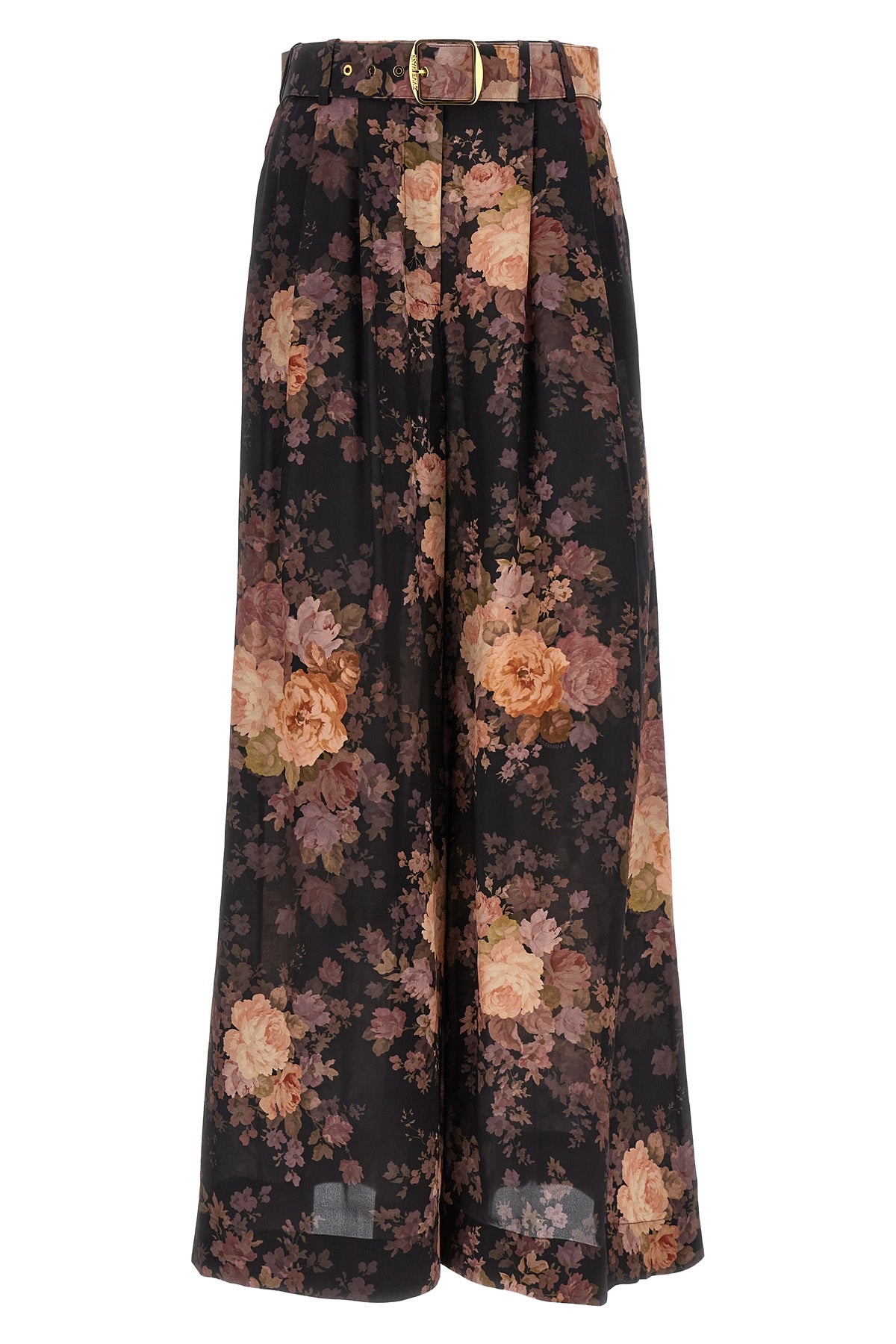 illustration tuck floral print silk pants