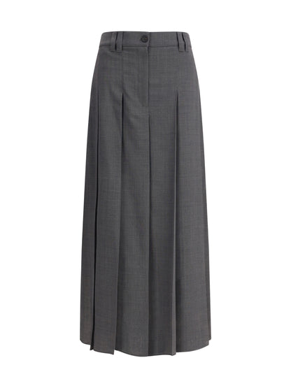 BRUNELLO CUCINELLI 36 pleated long skirt in virgin wool techno gauze