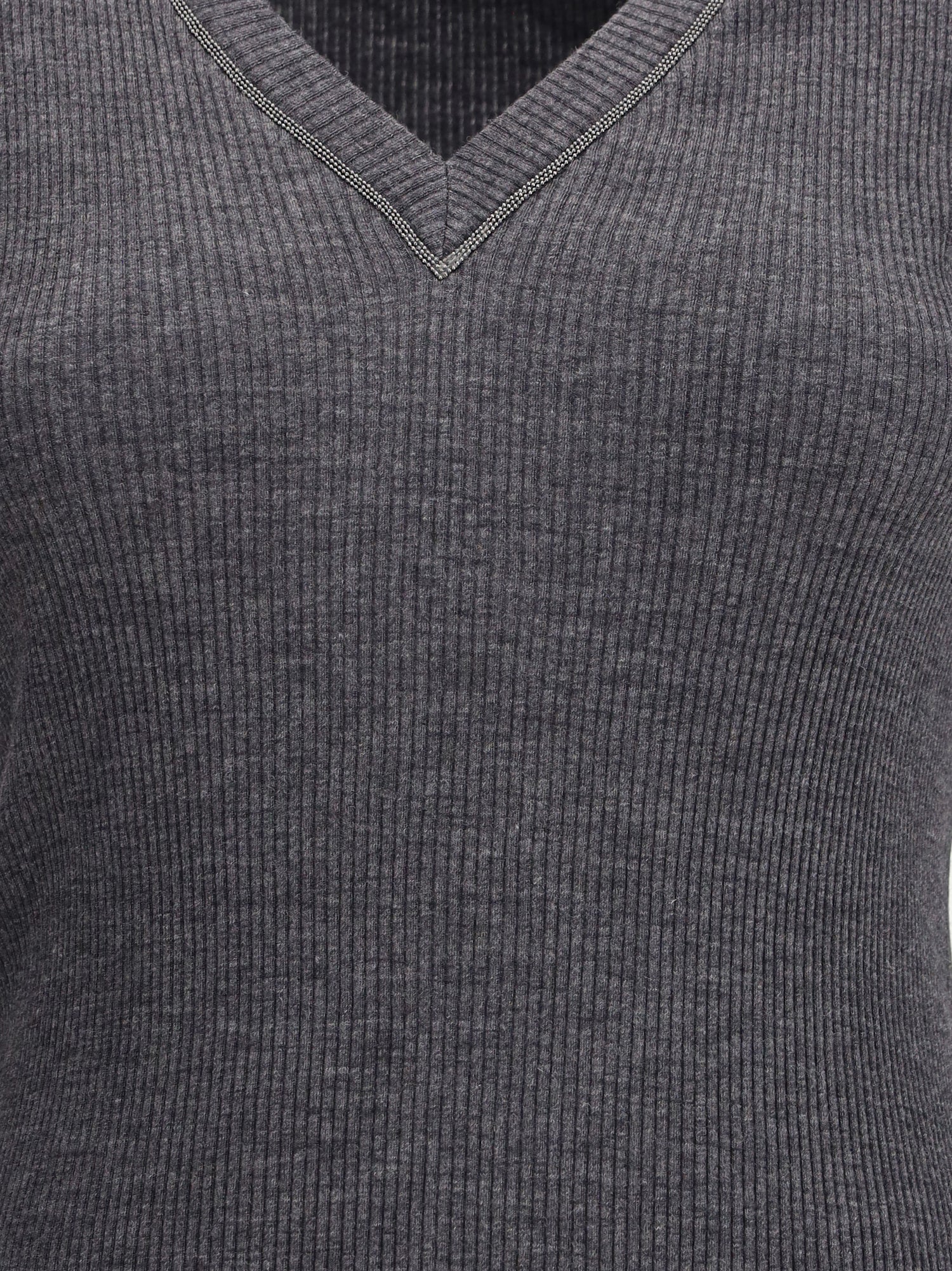 BRUNELLO CUCINELLI S long sleeve wool ribbed jersey t-shirt with shiny trim 