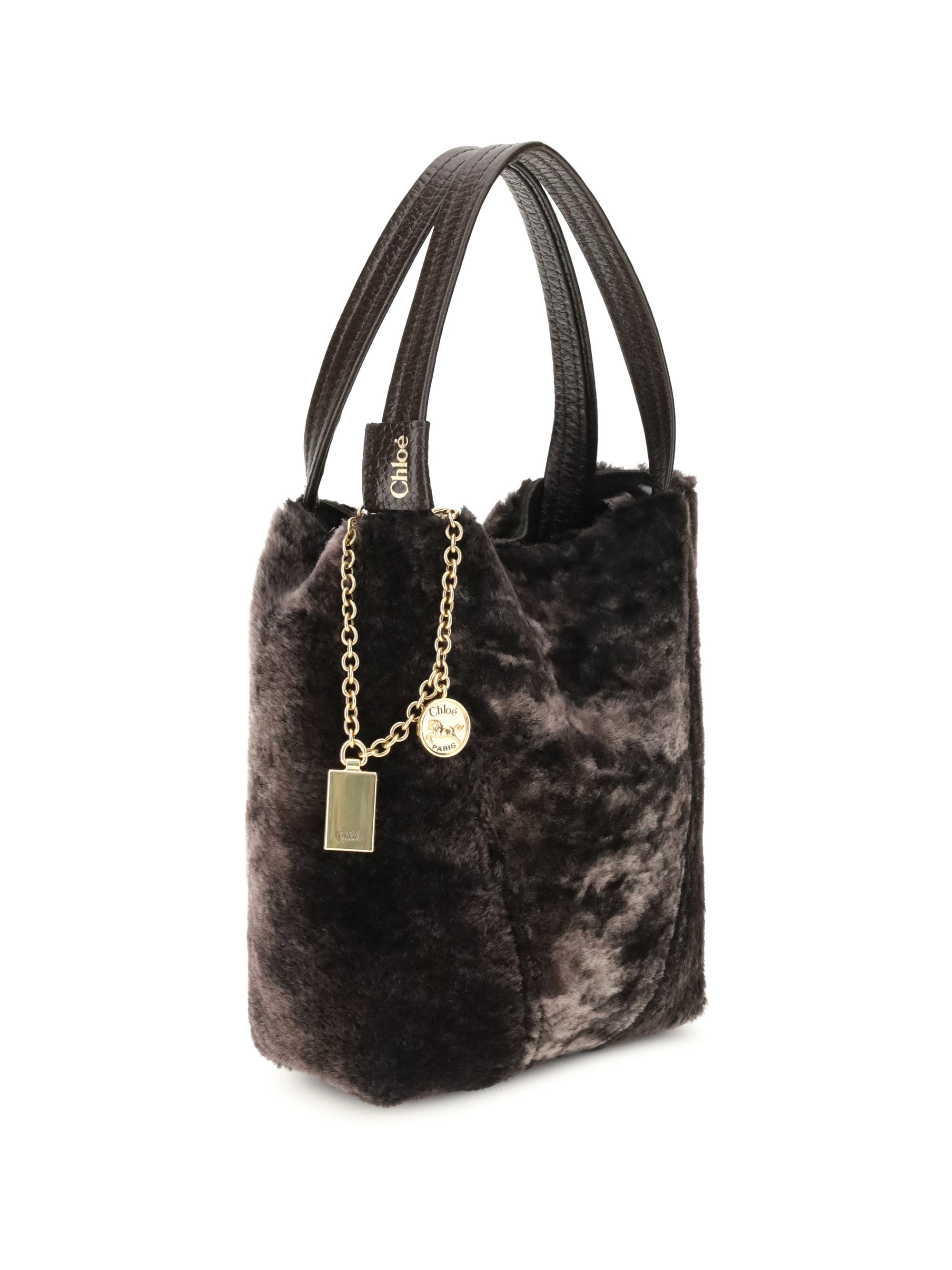 shearling small spin tote bag