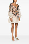 illustration draped mini dress in starched linen and silk blend
