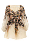 illustration draped mini dress in starched linen and silk blend